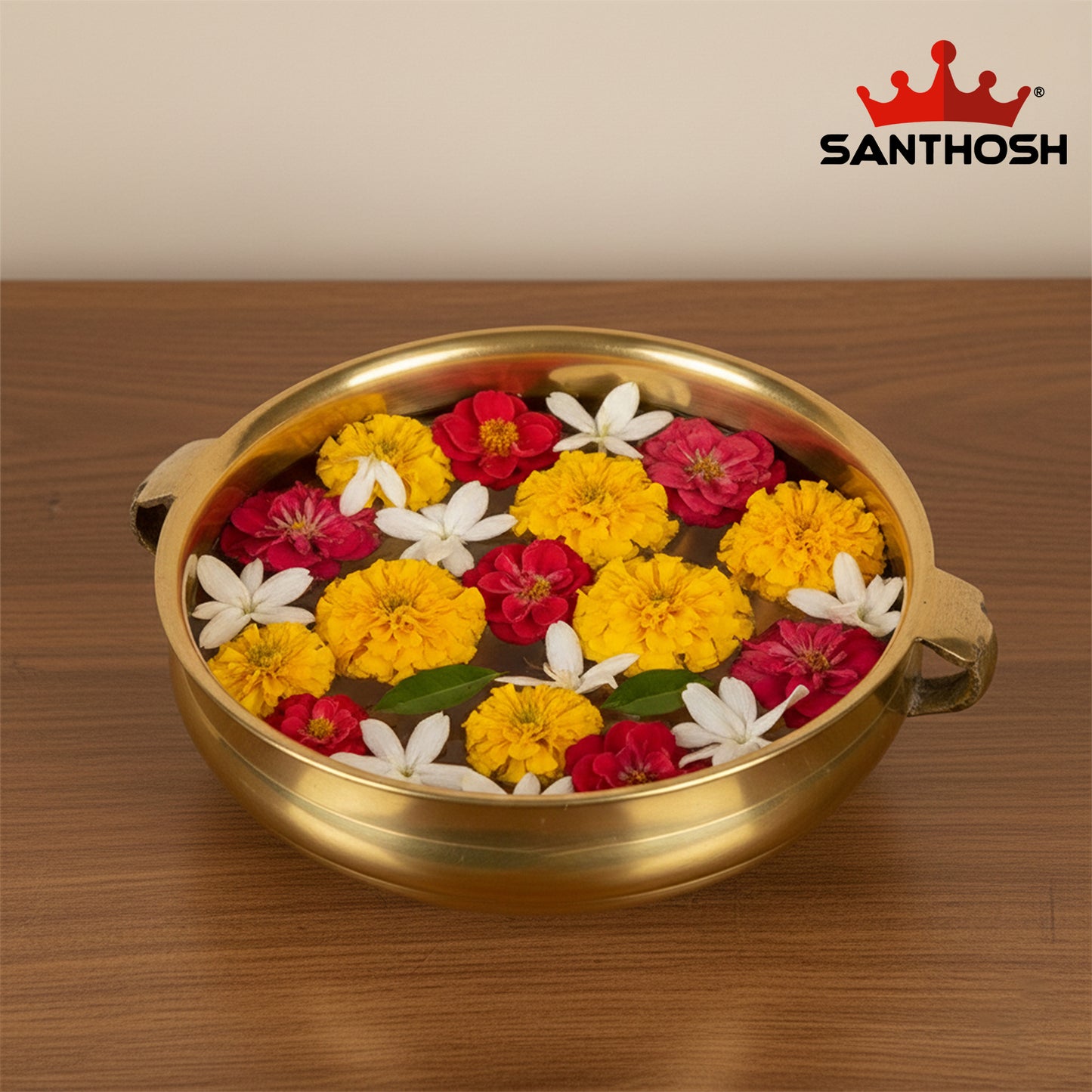 Brass ICC Handle Urli – 4.5 Inch | Flower Floating Urli for Living Room