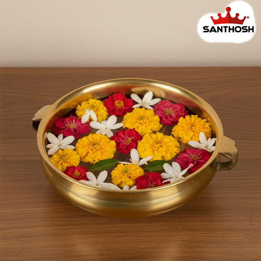 Brass ICC Handle Urli – 5 Inch | Traditional Urli Bowl for Decoration