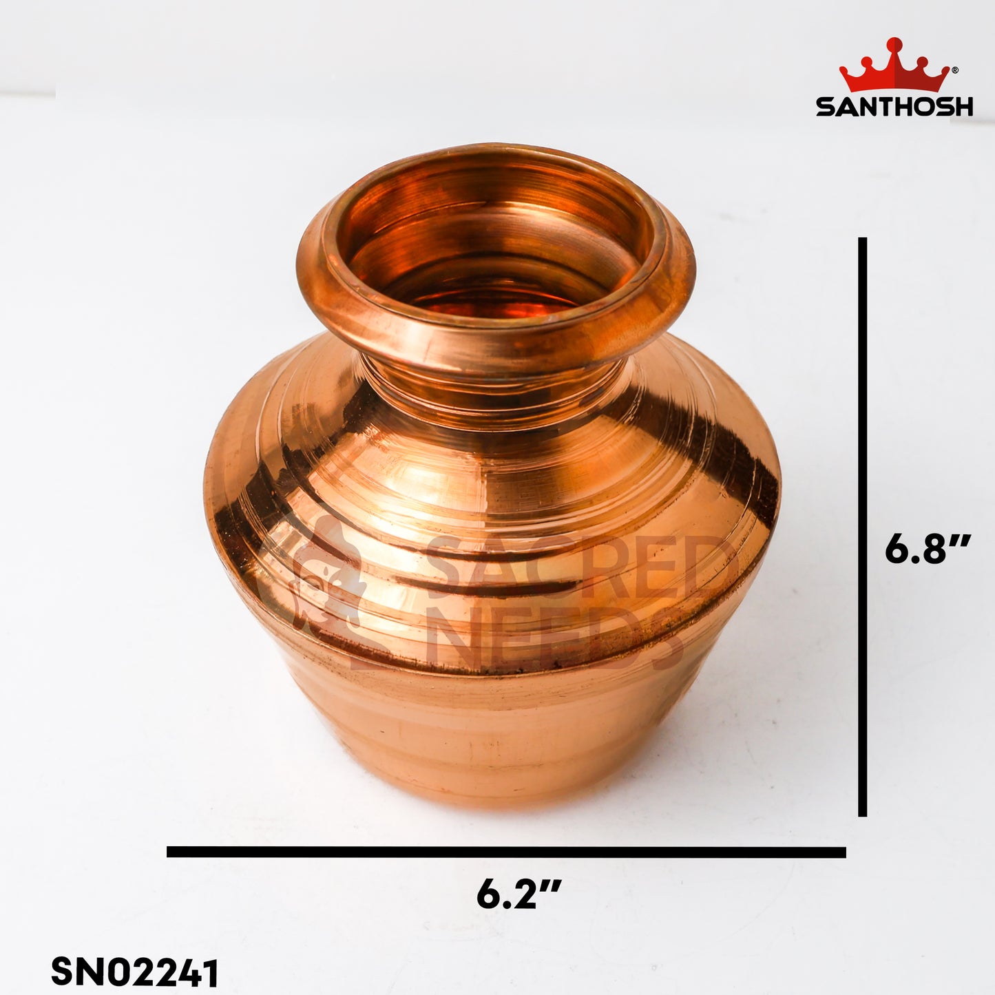 Sacred Needs Copper Kodam – 6.8 Inch (17.3 cm) Height | Traditional Copper Kalash / Pooja Pot for Temple Rituals & Home Pooja