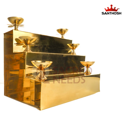 Sacred Needs Brass Step Pyali Deepam with 6 Diyas – 9.2 Inch (23.4 cm) Height | Traditional Brass Oil Lamp for Pooja Room, Temple & Festivals