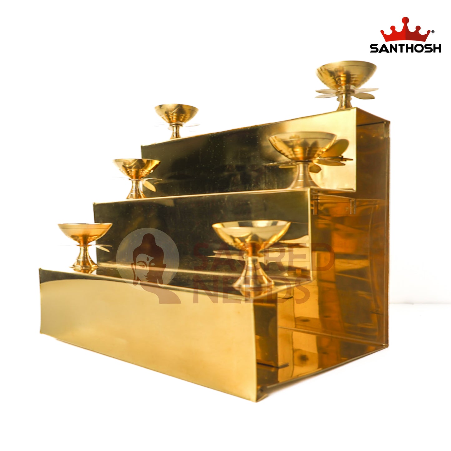 Sacred Needs Brass Step Pyali Deepam with 6 Diyas – 9.2 Inch (23.4 cm) Height | Traditional Brass Oil Lamp for Pooja Room, Temple & Festivals