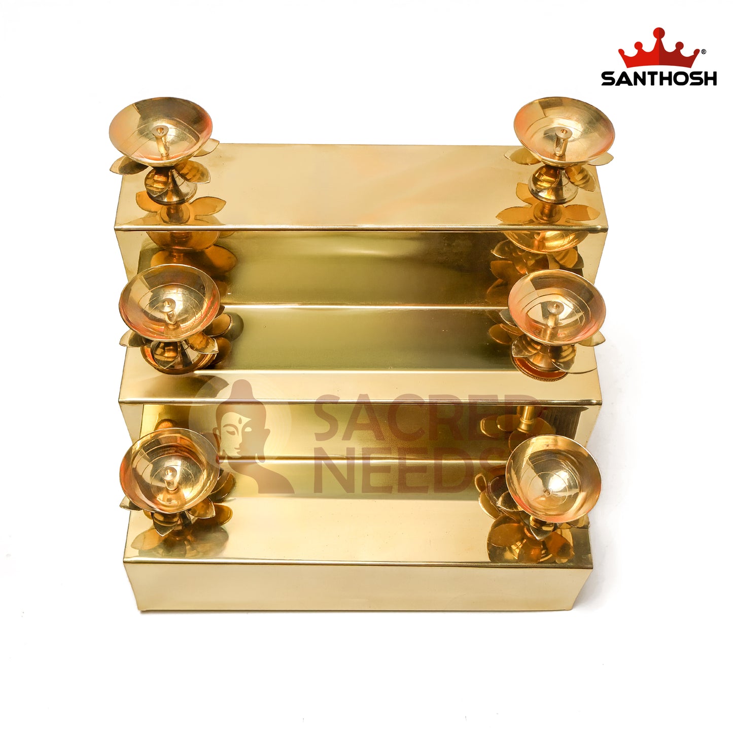 Sacred Needs Brass Step Pyali Deepam with 6 Diyas – 9.2 Inch (23.4 cm) Height | Traditional Brass Oil Lamp for Pooja Room, Temple & Festivals