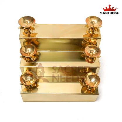 Sacred Needs Brass Step Pyali Deepam with 6 Diyas – 9.2 Inch (23.4 cm) Height | Traditional Brass Oil Lamp for Pooja Room, Temple & Festivals