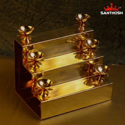 Sacred Needs Brass Step Pyali Deepam with 6 Diyas – 9.2 Inch (23.4 cm) Height | Traditional Brass Oil Lamp for Pooja Room, Temple & Festivals