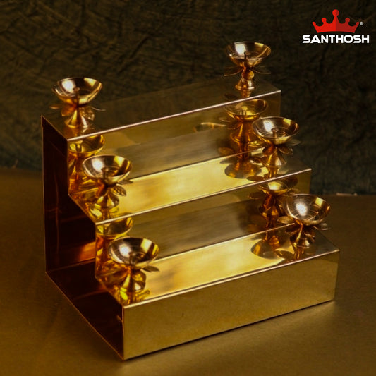 Sacred Needs Brass Step Pyali Deepam with 6 Diyas – 9.2 Inch (23.4 cm) Height | Traditional Brass Oil Lamp for Pooja Room, Temple & Festivals