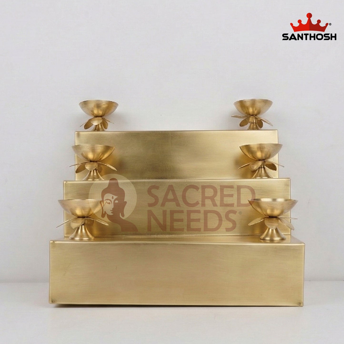 Sacred Needs Brass Step Pyali Deepam with 6 Diyas – 9.2 Inch (23.4 cm) Height | Traditional Brass Oil Lamp for Pooja Room, Temple & Festivals