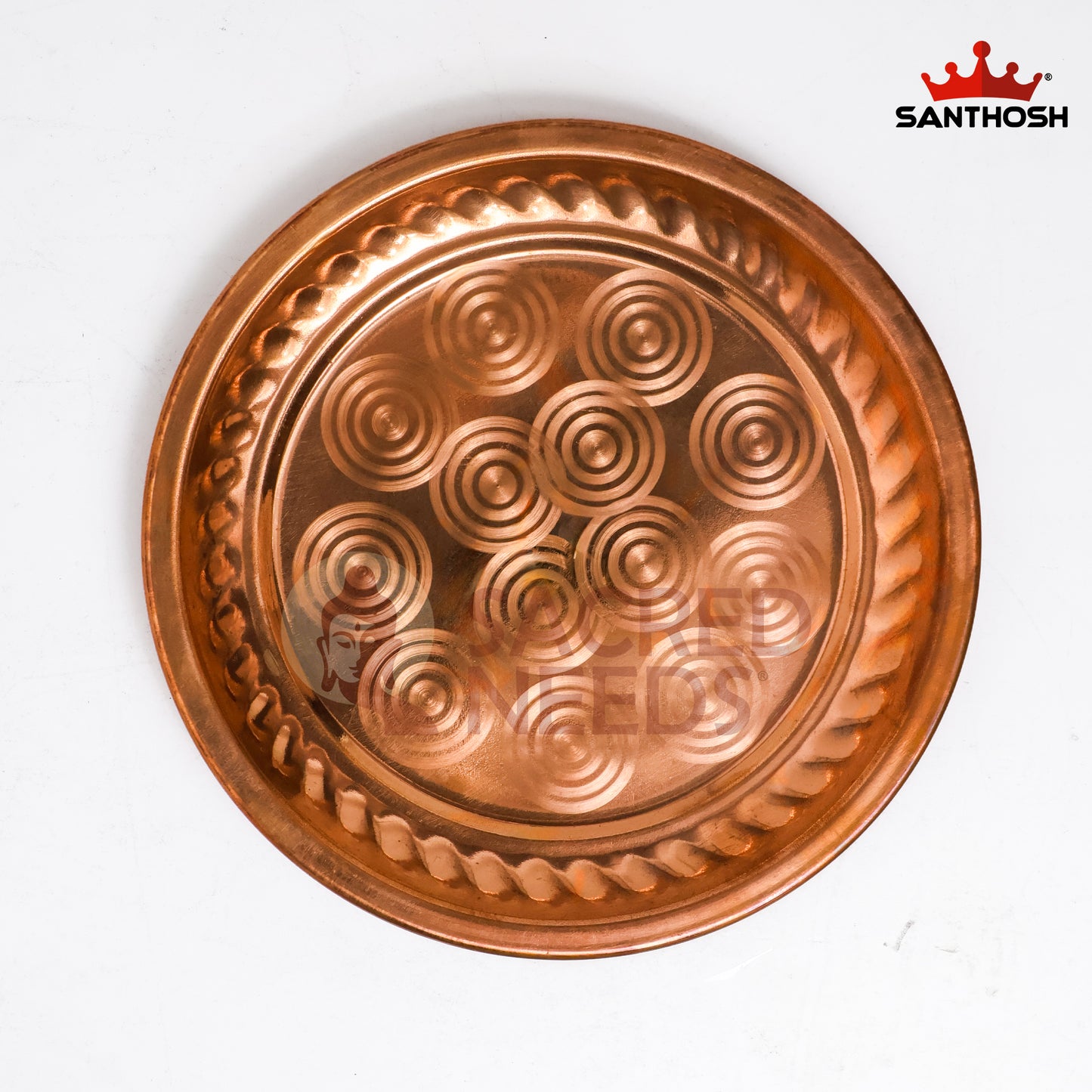 Sacred Needs Copper Ring Plate – 7.3 Inch (18.5 cm) Diameter | Traditional Copper Pooja Plate for Temple Rituals & Home Worship