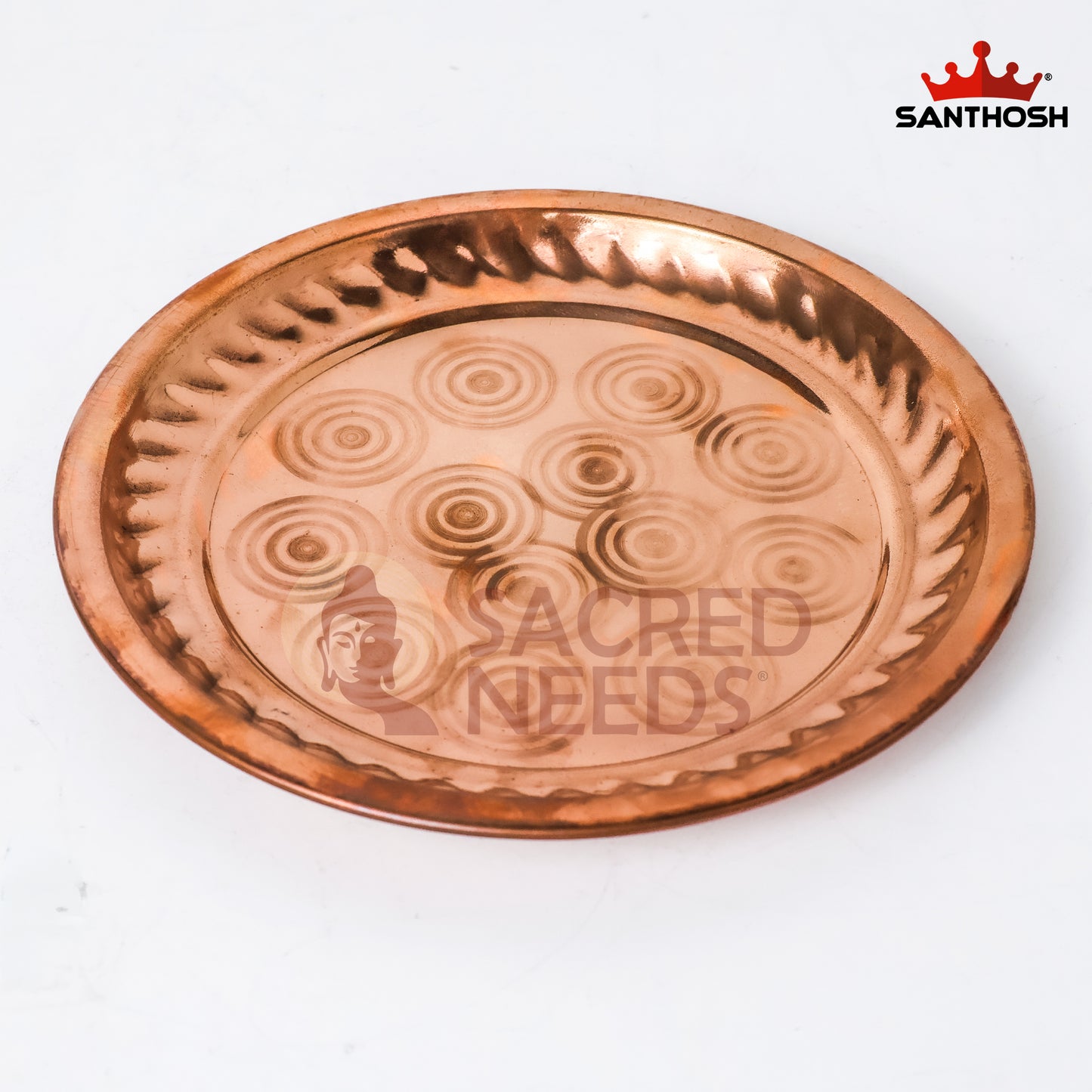 Sacred Needs Copper Ring Plate – 7.3 Inch (18.5 cm) Diameter | Traditional Copper Pooja Plate for Temple Rituals & Home Worship