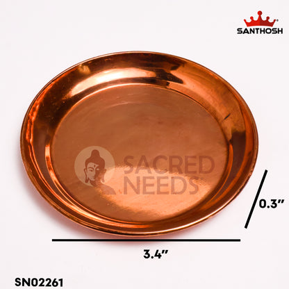 Sacred Needs Copper Halwa Plate – 3.4 Inch (8.6 cm) Diameter | Traditional Copper Sweet Serving Plate for Prasadam, Pooja & Festive Use