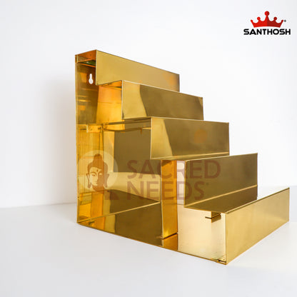 Sacred Needs Brass 5 Step Golu Stand – 12.3 Inch (31.2 cm) Height | Traditional Brass Golu Steps for Navaratri Kolu Display & Festive Décor