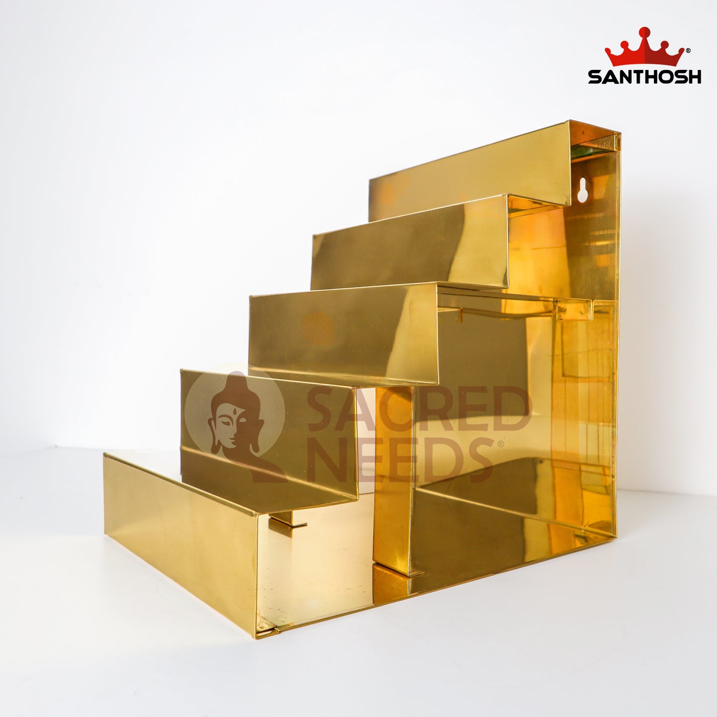 Sacred Needs Brass 5 Step Golu Stand – 12.3 Inch (31.2 cm) Height | Traditional Brass Golu Steps for Navaratri Kolu Display & Festive Décor