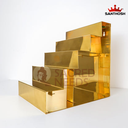 Sacred Needs Brass 5 Step Golu Stand – 12.3 Inch (31.2 cm) Height | Traditional Brass Golu Steps for Navaratri Kolu Display & Festive Décor