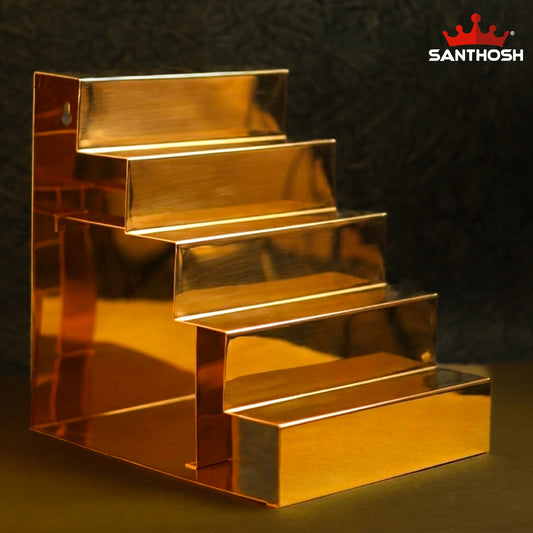 Sacred Needs Brass 5 Step Golu Stand – 12.3 Inch (31.2 cm) Height | Traditional Brass Golu Steps for Navaratri Kolu Display & Festive Décor