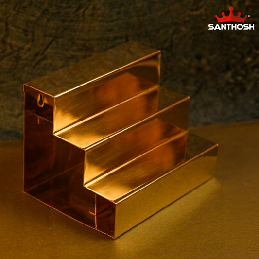 Sacred Needs Brass 3 Step Golu Stand – 8 Inch (20.3 cm) Height | Mini Brass Golu Steps for Navaratri Kolu Display, Pooja & Home Décor