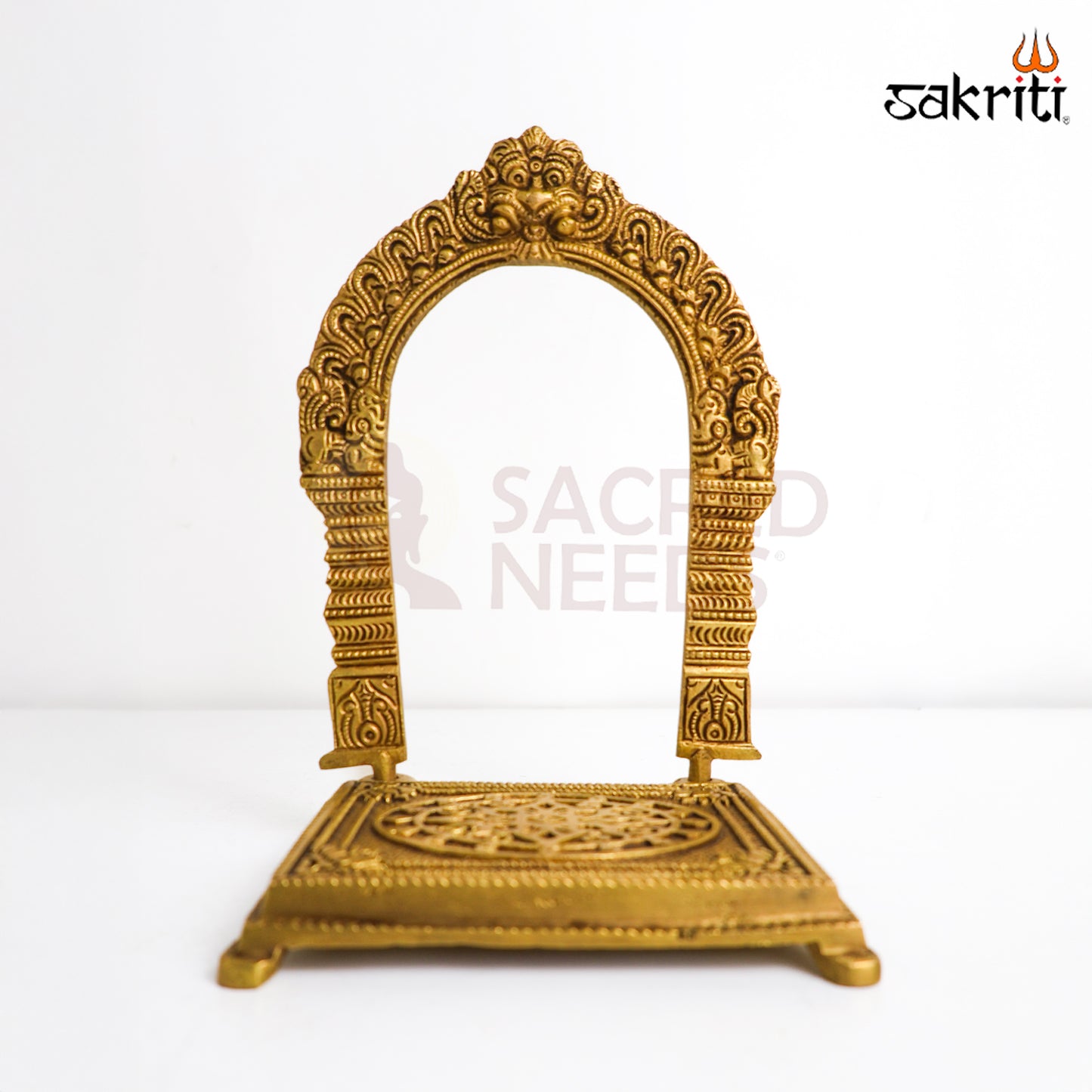 Sacred Needs Brass Frame with Base – 8 Inch (20.3 cm) Height | Decorative Brass Photo/Idol Frame Stand for Pooja Room & Home Décor