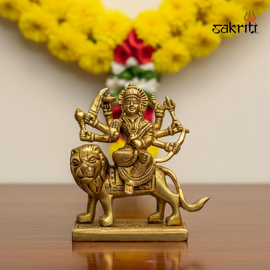 Brass Durga Idol – 4.2 Inch | Goddess Durga Murti for Temple, Worship & Home Decor