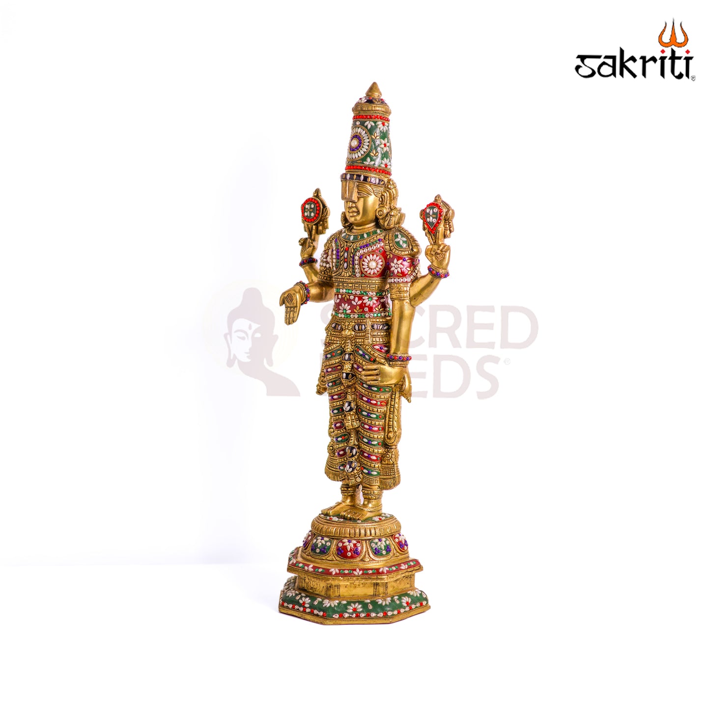 Sacred Needs Brass Balaji Idol – 33 Inch (83.8 cm) Height | Lord Venkateswara Swamy Statue for Temple, Pooja Room & Home Décor