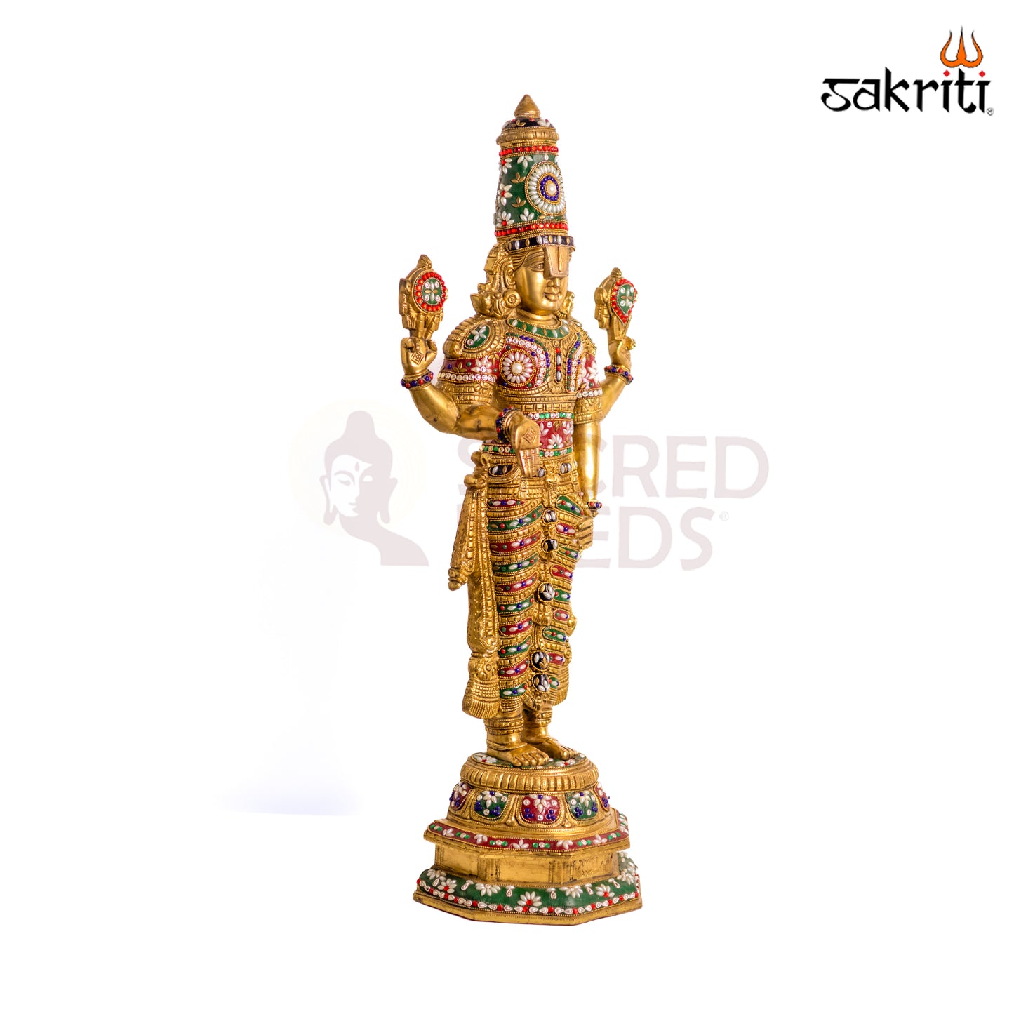 Sacred Needs Brass Balaji Idol – 33 Inch (83.8 cm) Height | Lord Venkateswara Swamy Statue for Temple, Pooja Room & Home Décor