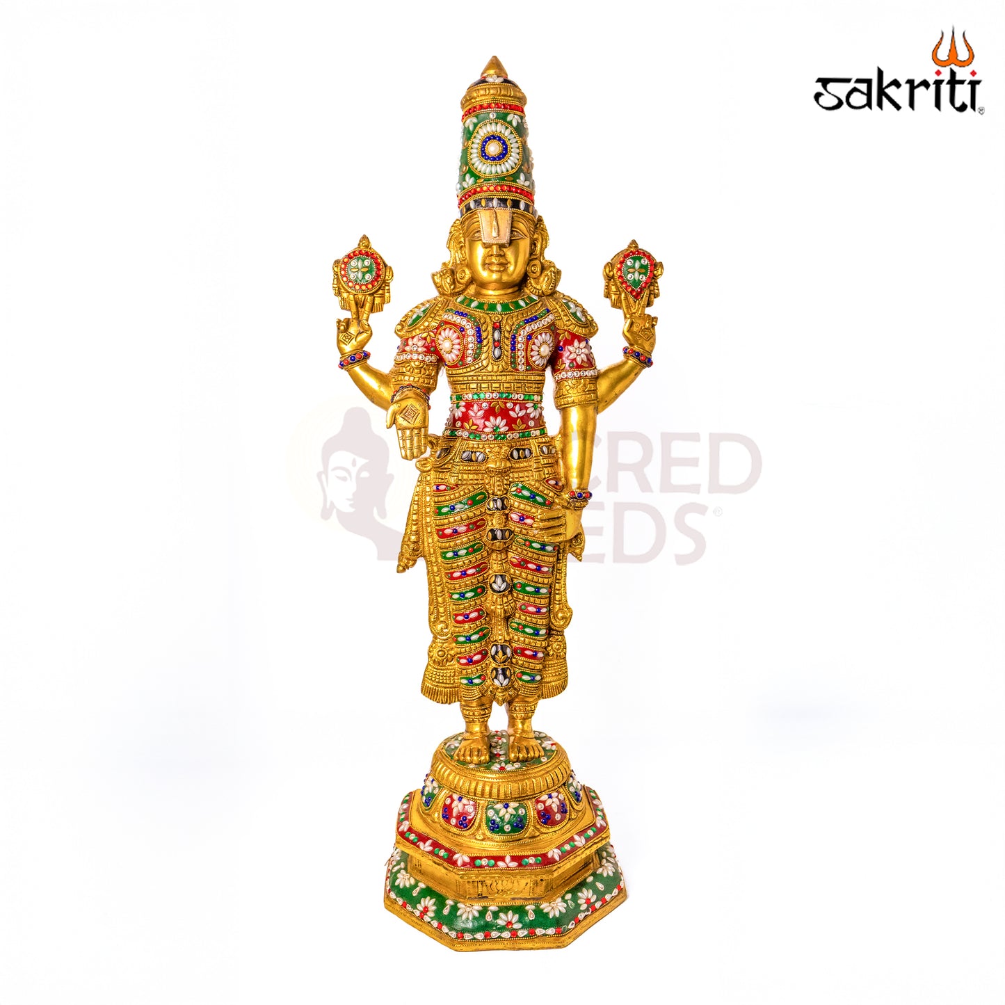 Sacred Needs Brass Balaji Idol – 33 Inch (83.8 cm) Height | Lord Venkateswara Swamy Statue for Temple, Pooja Room & Home Décor