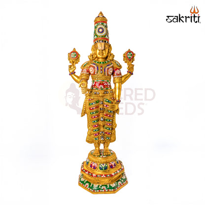Sacred Needs Brass Balaji Idol – 33 Inch (83.8 cm) Height | Lord Venkateswara Swamy Statue for Temple, Pooja Room & Home Décor