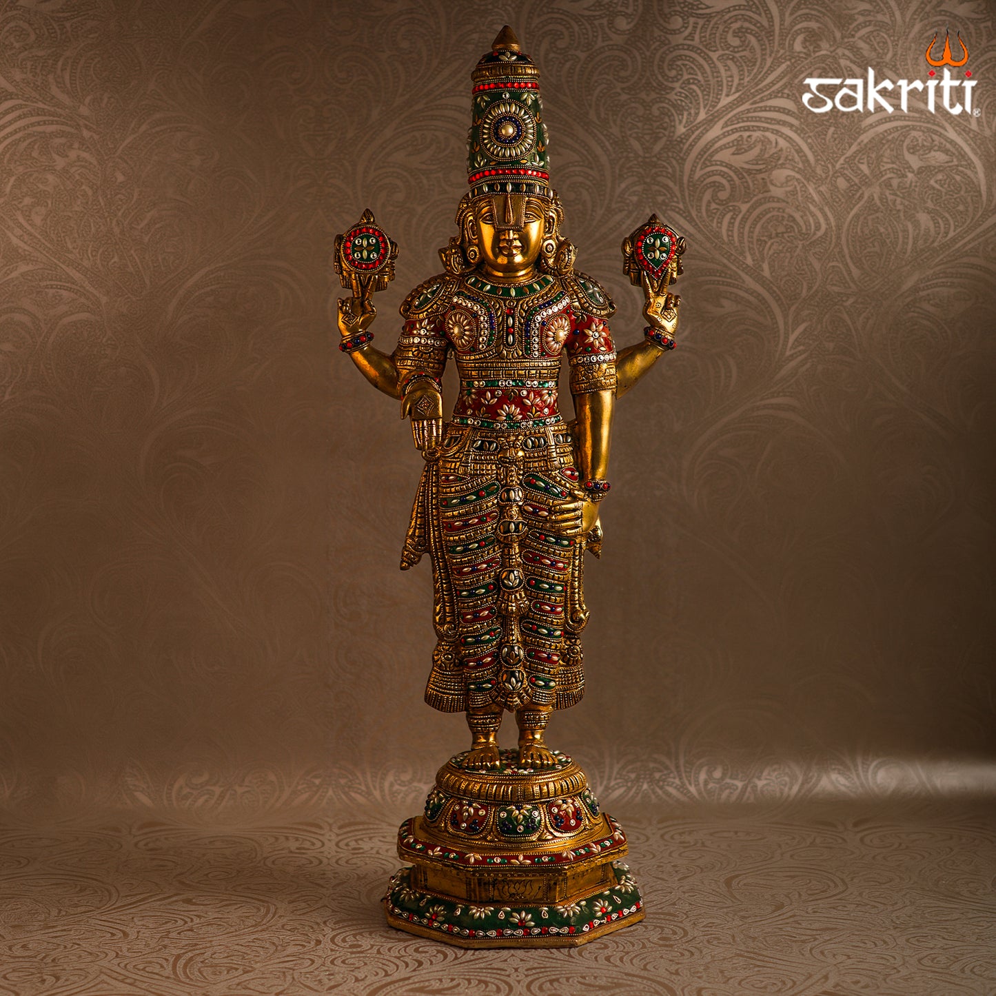 Sacred Needs Brass Balaji Idol – 33 Inch (83.8 cm) Height | Lord Venkateswara Swamy Statue for Temple, Pooja Room & Home Décor