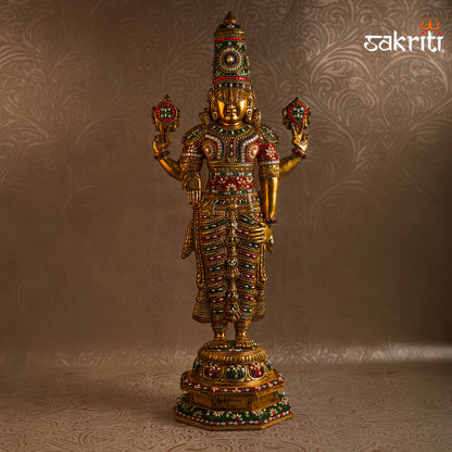 Sacred Needs Brass Balaji Idol – 33 Inch (83.8 cm) Height | Lord Venkateswara Swamy Statue for Temple, Pooja Room & Home Décor
