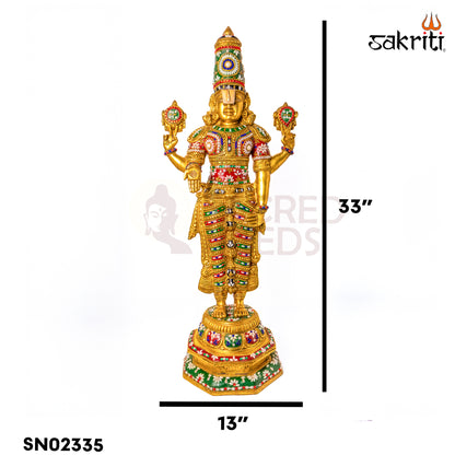 Sacred Needs Brass Balaji Idol – 33 Inch (83.8 cm) Height | Lord Venkateswara Swamy Statue for Temple, Pooja Room & Home Décor