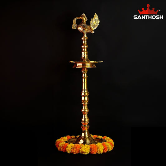 Sacred Needs Brass Annapakshi Kerala Vilakku – 36 Inch (91.4 cm) Height | Traditional Brass Oil Lamp for Temple, Pooja, Festivals & Home Décor