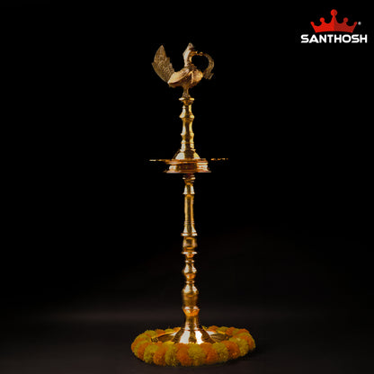 Sacred Needs Brass Annapakshi Kerala Vilakku – 44 Inch (111.8 cm) Height | Traditional Kerala Oil Lamp with Annapakshi Design for Temple & Pooja