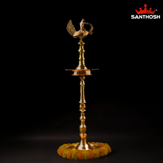 Sacred Needs Brass Annapakshi Kerala Vilakku – 44 Inch (111.8 cm) Height | Traditional Kerala Oil Lamp with Annapakshi Design for Temple & Pooja