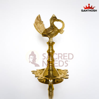 Sacred Needs Brass Annapakshi Kerala Vilakku – 44 Inch (111.8 cm) Height | Traditional Kerala Oil Lamp with Annapakshi Design for Temple & Pooja