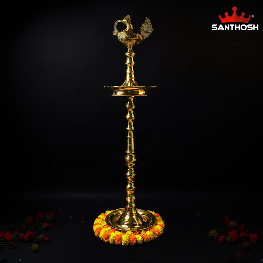 Sacred Needs Brass Annapakshi Kerala Vilakku – 59 Inch (150 cm) Height | Traditional Kerala Oil Lamp with Annapakshi Design for Temple & Rituals
