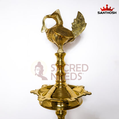 Sacred Needs Brass Annapakshi Kerala Vilakku – 59 Inch (150 cm) Height | Traditional Kerala Oil Lamp with Annapakshi Design for Temple & Rituals