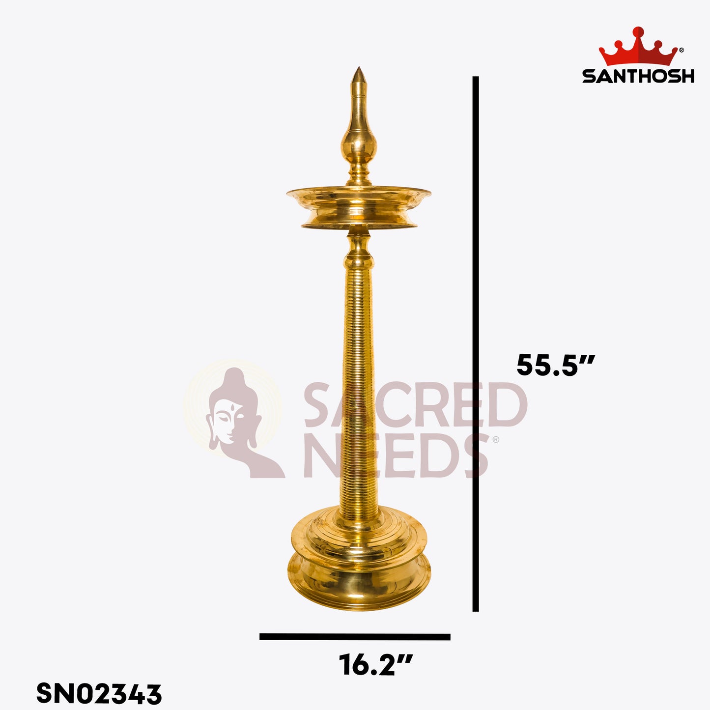 Sacred Needs AKP Brass Nandan Vilakku – 55.5 Inch (141 cm) Height | Traditional Tall Brass Lamp for Temple, Pooja & Festive Rituals