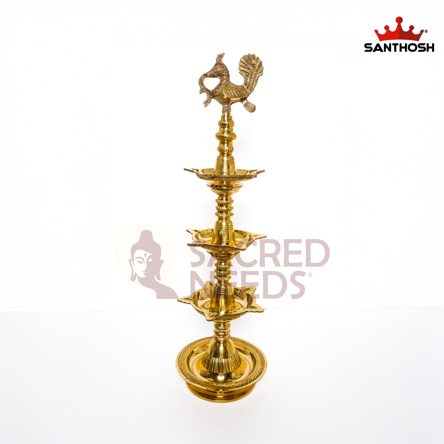 Sacred Needs 3 Step Annam Kuthu Vilakku – 32 Inch (81.3 cm) Height | Traditional Brass Annam Deepam Lamp for Temple, Pooja & Festivals
