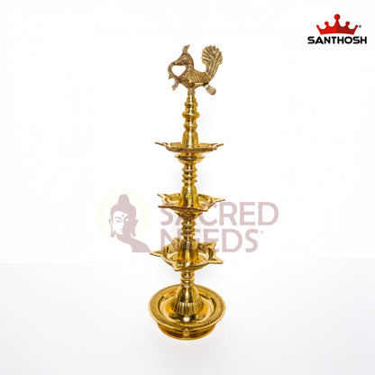 Sacred Needs 3 Step Annam Kuthu Vilakku – 32 Inch (81.3 cm) Height | Traditional Brass Annam Deepam Lamp for Temple, Pooja & Festivals