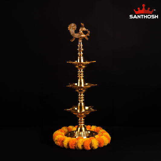 Sacred Needs 3 Step Annam Kuthu Vilakku – 32 Inch (81.3 cm) Height | Traditional Brass Annam Deepam Lamp for Temple, Pooja & Festivals