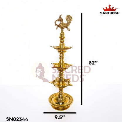 Sacred Needs 3 Step Annam Kuthu Vilakku – 32 Inch (81.3 cm) Height | Traditional Brass Annam Deepam Lamp for Temple, Pooja & Festivals