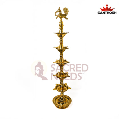 Sacred Needs 5 Step Annam Kuthu Vilakku – 49.5 Inch (125.7 cm) Height | Traditional Brass Peacock Lamp for Temple, Pooja Room & Festivals