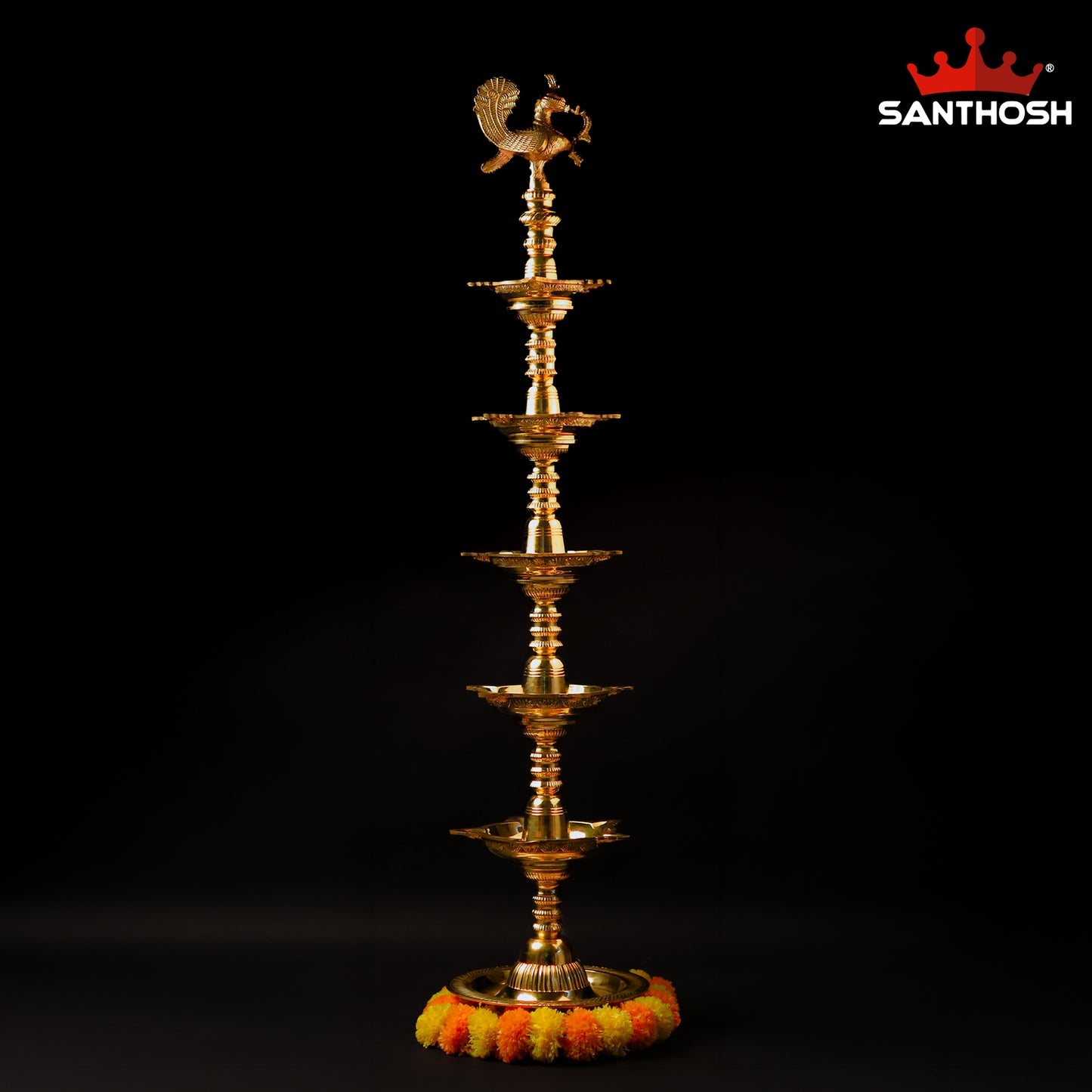Sacred Needs 5 Step Annam Kuthu Vilakku – 49.5 Inch (125.7 cm) Height | Traditional Brass Peacock Lamp for Temple, Pooja Room & Festivals