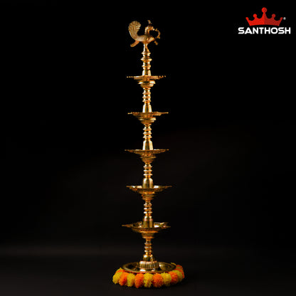 Sacred Needs 5 Step Annam Kuthu Vilakku – 49.5 Inch (125.7 cm) Height | Traditional Brass Peacock Lamp for Temple, Pooja Room & Festivals