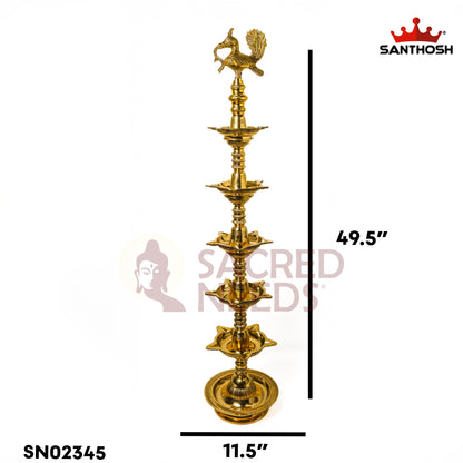 Sacred Needs 5 Step Annam Kuthu Vilakku – 49.5 Inch (125.7 cm) Height | Traditional Brass Peacock Lamp for Temple, Pooja Room & Festivals