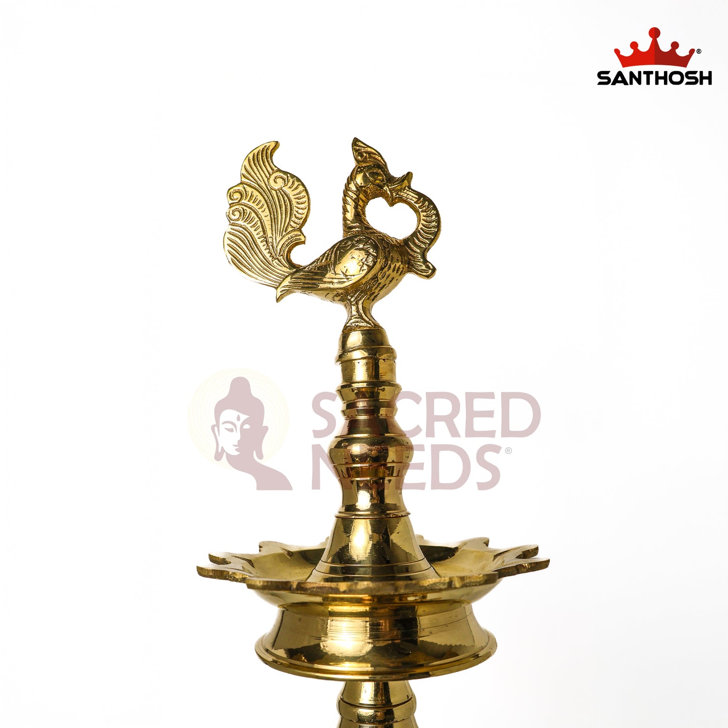 Sacred Needs Brass 3 Step Deepastambham – 28 Inch (71.1 cm) Height | Traditional Multi-Level Oil Lamp Stand for Temple, Pooja & Festivals