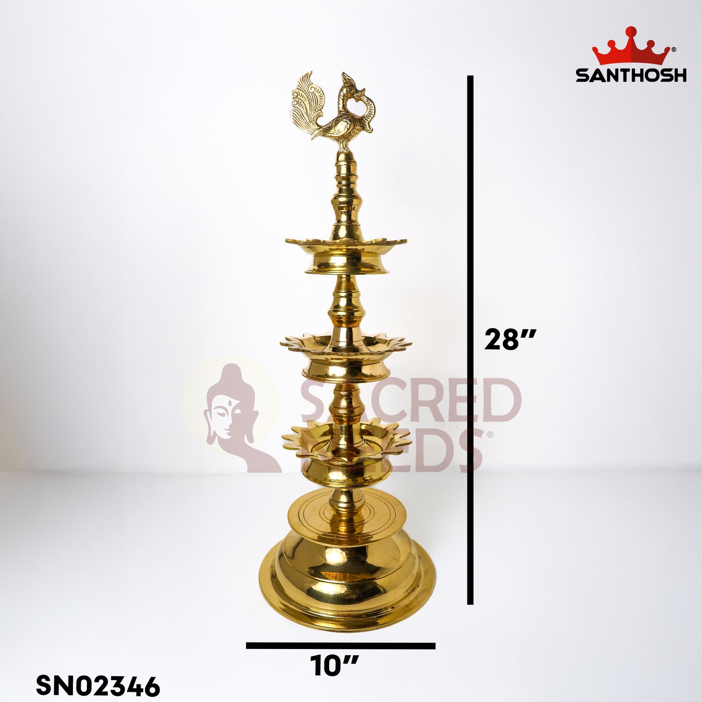 Sacred Needs Brass 3 Step Deepastambham – 28 Inch (71.1 cm) Height | Traditional Multi-Level Oil Lamp Stand for Temple, Pooja & Festivals