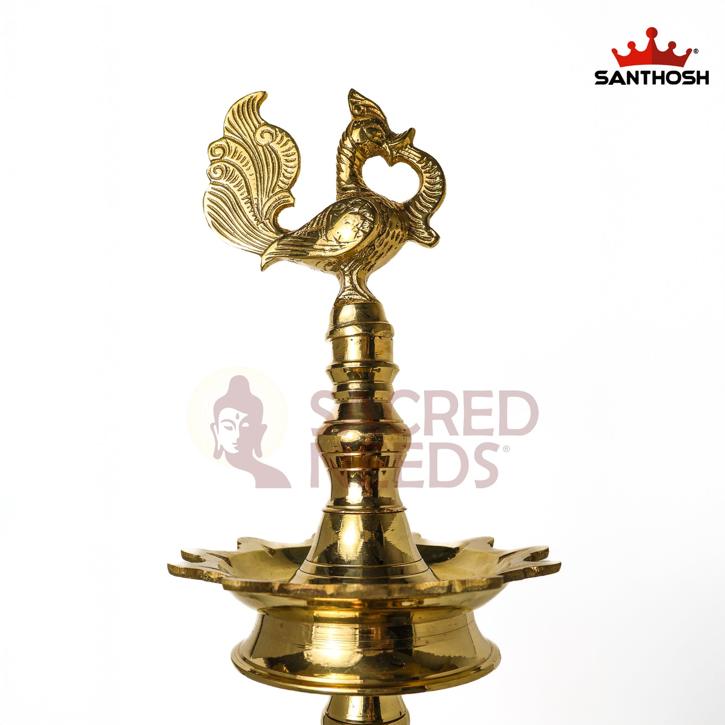 Sacred Needs 5 Step Brass Deepastambham – 38.2 Inch (97 cm) Height | Traditional Multi-Tier Oil Lamp Stand for Temple, Pooja & Festivals
