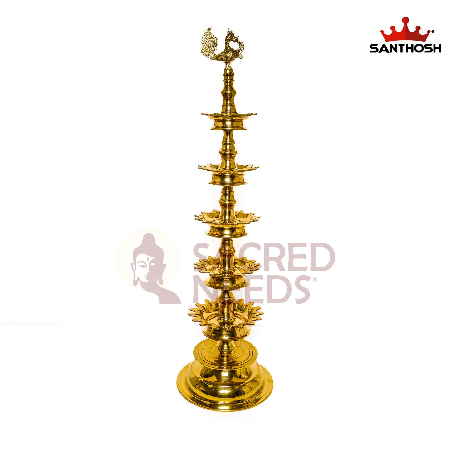 Sacred Needs 5 Step Brass Deepastambham – 38.2 Inch (97 cm) Height | Traditional Multi-Tier Oil Lamp Stand for Temple, Pooja & Festivals