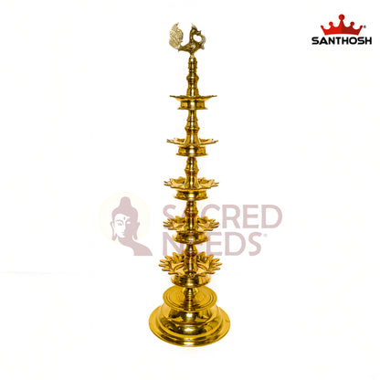 Sacred Needs 5 Step Brass Deepastambham – 38.2 Inch (97 cm) Height | Traditional Multi-Tier Oil Lamp Stand for Temple, Pooja & Festivals