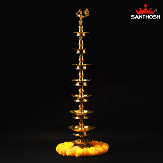 Sacred Needs 7 Step Deepastambham Brass Lamp – 48 Inch (121.9 cm) Height | Traditional Multi-Tier Deepa Stambh for Temple, Pooja & Festivals