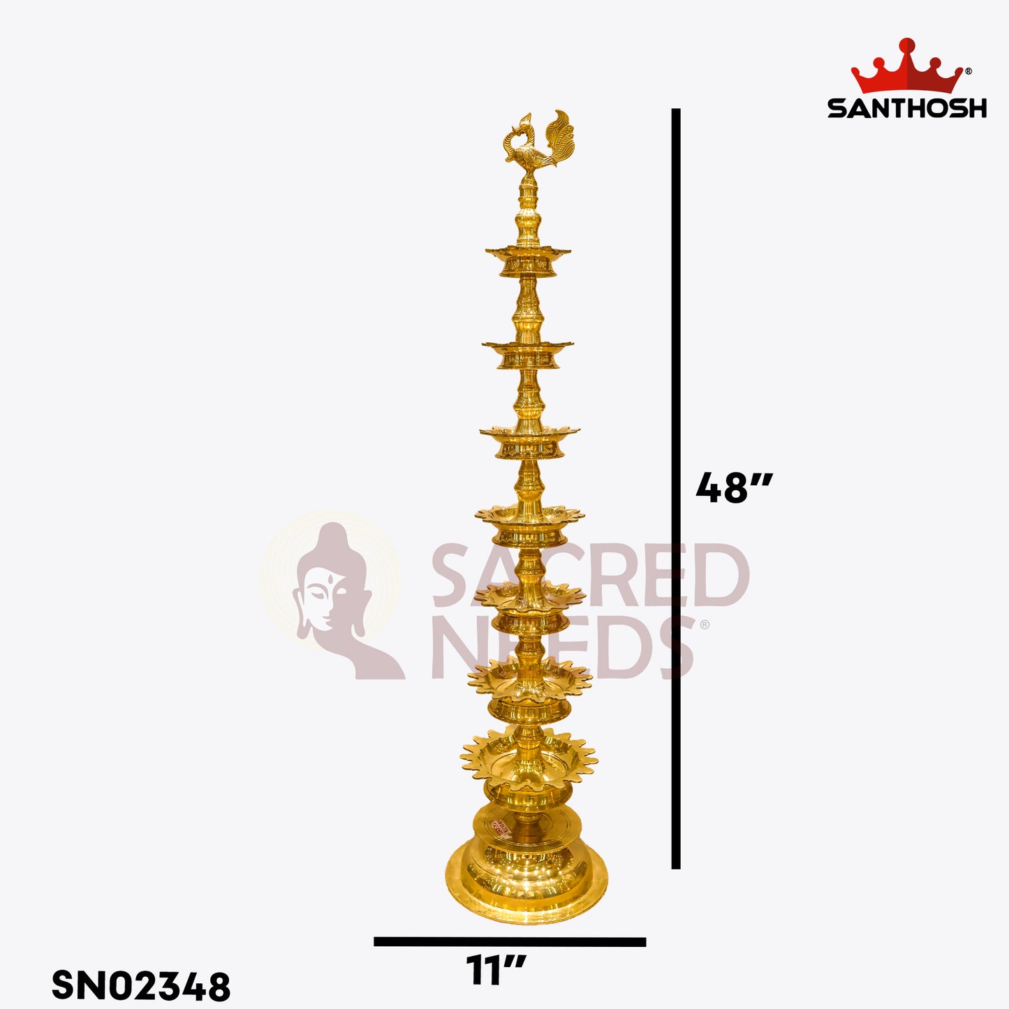 Sacred Needs 7 Step Deepastambham Brass Lamp – 48 Inch (121.9 cm) Height | Traditional Multi-Tier Deepa Stambh for Temple, Pooja & Festivals