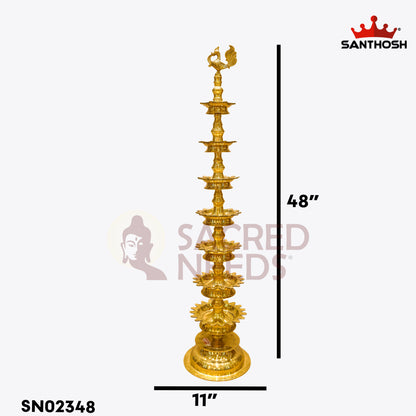 Sacred Needs 7 Step Deepastambham Brass Lamp – 48 Inch (121.9 cm) Height | Traditional Multi-Tier Deepa Stambh for Temple, Pooja & Festivals